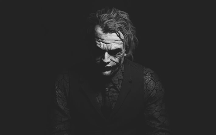 Joker, blanco y negro, fondo gris