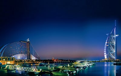 parus hotel, jubileo, el burj-al-arab, en dubai, a la noche, emiratos árabes unidos