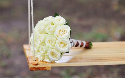 bouquet de mariage, de roses blanches, de swing