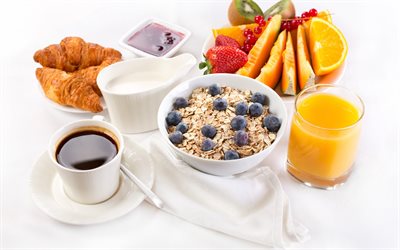フレーク, cava, の果実, ジュース, 朝食, コーヒー, フルーツ