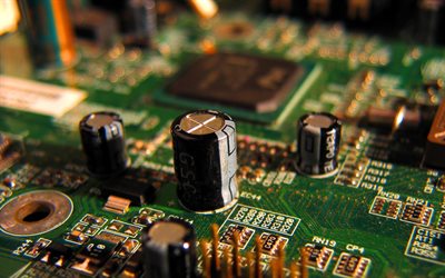 chip, capacitores, placa de circuito de computador