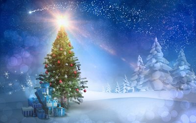 neige, hiver, nouvelle année, les cadeaux, les cadeaux de noël, cadeaux