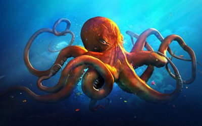 art, monster, octopus, underwater world