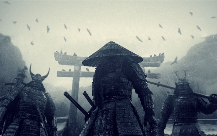 warriors, samurai, darkness