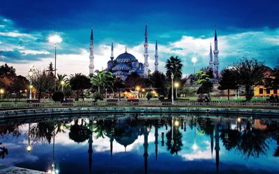 la mosquée bleue, istanbul, soirée