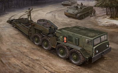 maz-537, military truck, conveyor, transportation of missiles
