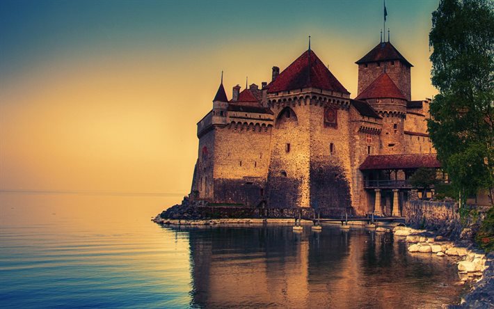 la forteresse, la suisse, le lac léman, les vieux châteaux, le château de kiljon, château slion
