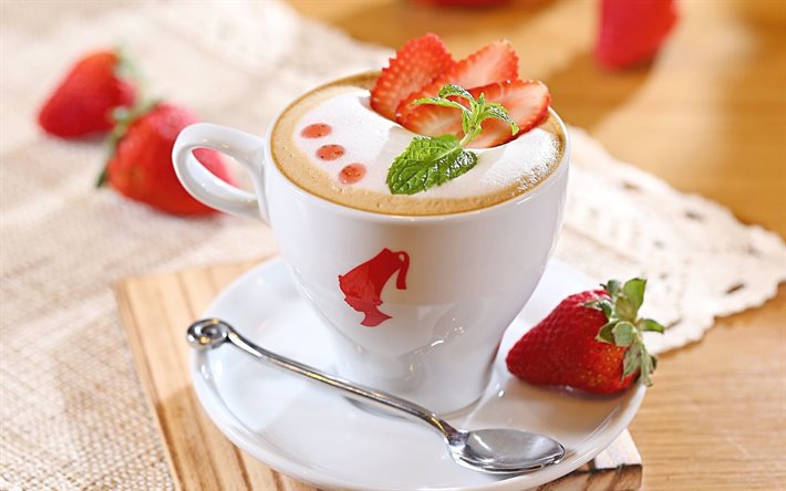 fresa, café con leche