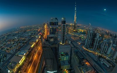 오리엔탈 박, uae, 밤, 두바이, 현대적인 대도시