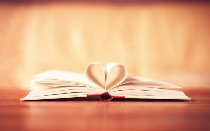 sarılmış sayfa, kitap, kalp