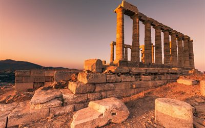 grecia, sounio, las ruinas, el templo de poseidón, cape sounio