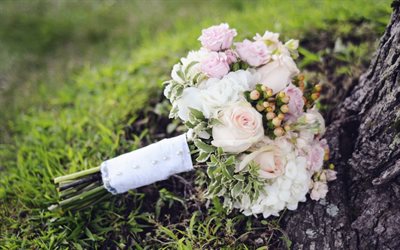 wedding bouquet, white roses, beautiful roses