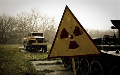 pripyat, chernobyl, radiation sign, rusty technique