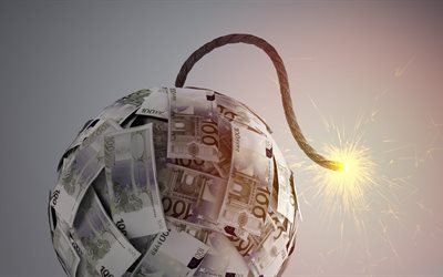 il denaro, il concetto di economia mondiale, contanti bomba