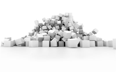 um monte de cubos, cuba branca, cubo, formas 3d