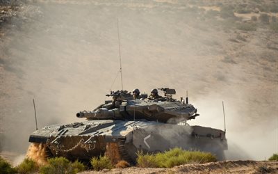 merkava, le désert, un char israélien, moyen-orient, le conflit