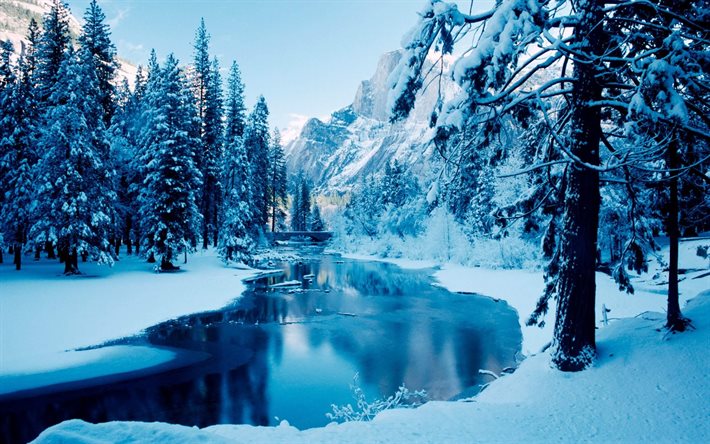 neve azul, paisagem de inverno, inverno
