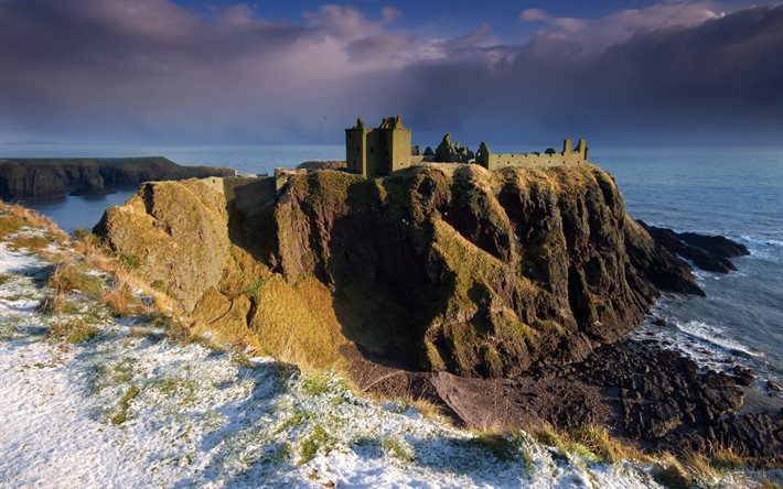 reino unido, castelo, rocha, stonehaven, praia, escócia, castelo dunnottar, dunnottar