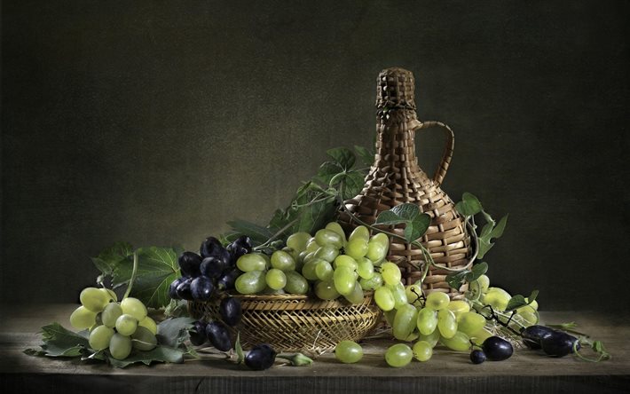 las uvas, la foto, el blanco de uvas, vino