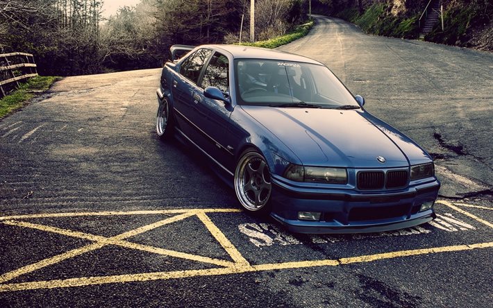 BMW M3, E36, tuning, coupe, Broder, blue bmw