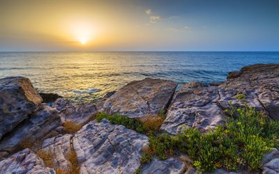 Greece, sea, rocks, coast, Crete