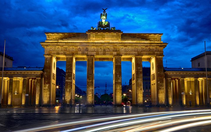Berlín, 5k, Brandenburg Gate, night, Germany