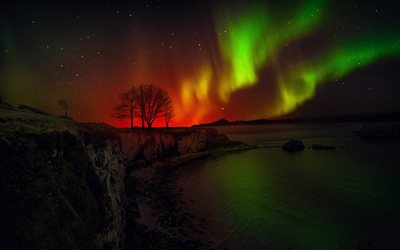 Lumières du nord, 5K, la Suède, l'hiver, la nuit, les Aurores Boréales, Abisko National Park
