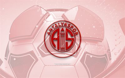 Antalyaspor glossy logo, 4K, red football background, Super Lig, soccer, turkish football club, Antalyaspor 3D logo, Antalyaspor emblem, Antalyaspor FC, football, sports logo, Antalyaspor