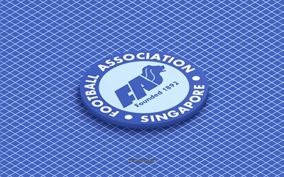 4k, isometrisches logo der singapurischen fußballnationalmannschaft, 3d kunst, isometrische kunst, fußballnationalmannschaft von singapur, blauer hintergrund, singapur, fußball, isometrisches emblem