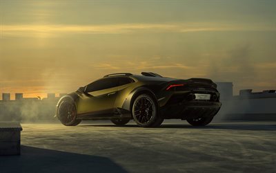 2024, Lamborghini Huracan Sterrato, rear view, exterior, supercar, matte green Lamborghini Huracan, custom Huracan, Italian sports cars, Lamborghini