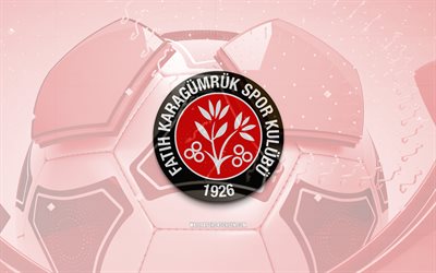 fatih karagumruk の光沢のあるロゴ, 4k, 赤いサッカーの背景, スーパーリグ, サッカー, トルコのサッカークラブ, fatih karagumruk 3d ロゴ, ファティ・カラグムルックの紋章, ファティ・カラグムルックfc, フットボール, スポーツのロゴ, ファティ・カラグムルック