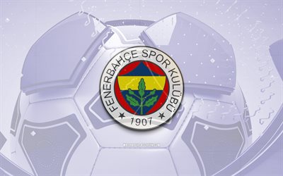 Fenerbahce SK glossy logo, 4K, blue football background, Super Lig, soccer, turkish football club, Fenerbahce SK 3D logo, Fenerbahce SK emblem, Fenerbahce FC, football, sports logo, Fenerbahce SK