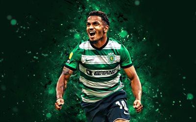 Marcus Edwards, 4k, green neon lights, Sporting CP, Primeira Liga, English footballers, Marcus Edwards 4K, football, soccer, Liga Portugal, Sporting FC, green abstract background, Sporting Lisbon, Marcus Edwards Sporting