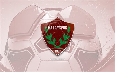hatayspor glansig logotyp, 4k, röd fotboll bakgrund, super lig, fotboll, turkisk fotbollsklubb, hatayspor 3d logotyp, hatayspor emblem, hatayspor fc, sport logotyp, hatayspor