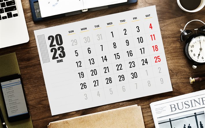 calendario junio ​​2023, 4k, lugar de trabajo, calendario de escritorio de negocios, junio, calendarios 2023, calendarios de verano, calendario comercial de junio de 2023, calendarios de escritorio 2023