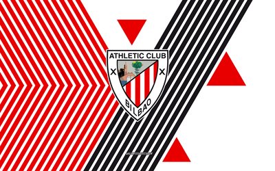 athletic bilbao logosu, 4k, ispanyol futbol takımı, kırmızı beyaz çizgiler arka plan, atletik bilbao, la liga, ispanya, hat sanatı, athletic bilbao amblemi, futbol