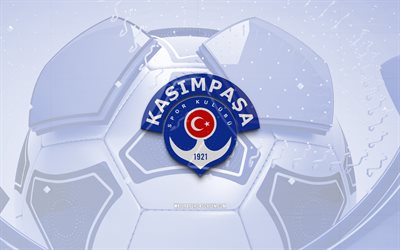 Kasimpasa glossy logo, 4K, blue football background, Super Lig, soccer, turkish football club, Kasimpasa 3D logo, Kasimpasa emblem, Kasimpasa FC, football, sports logo, Kasimpasa