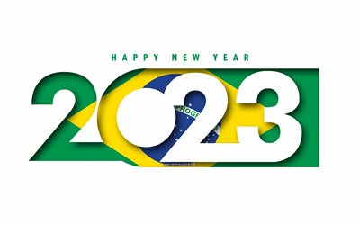 Happy New Year 2023 Brazil, white background, Brazil, minimal art, 2023 Brazil concepts, Brazil 2023, 2023 Brazil background, 2023 Happy New Year Brazil