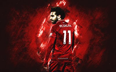 Mohamed Salah, Liverpool FC, world football star, Egyptian footballer, striker, Mo Salah, premier league, red stone background, football