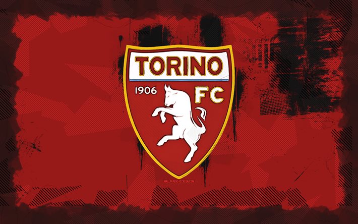 torino fc grunge  logotyp, 4k, serie a, röd grunge bakgrund, fotboll, torino fc emblem, torino fc  logotyp, italiensk fotbollsklubb, torino