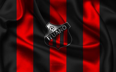 4k, logo ituano fc, tissu de soie rouge noir, équipe de football brésilien, ituano fc emblem, série brésilienne b, ituano fc, brésil, football, drapeau ituano fc