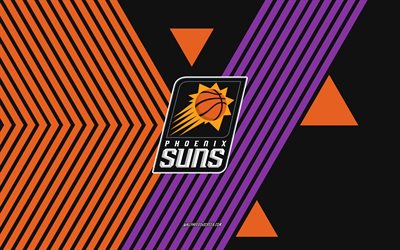 logo phoenix suns, 4k, équipe de basket ball américaine, contexte des lignes violettes orange, phoenix suns, nba, etats unis, ligne d'art, emblème de phoenix suns, basket ball
