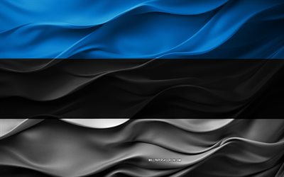 4k, علم إستونيا, الدول الأوروبية, علم الإستونيا ثلاثي الأبعاد, أوروبا, الملمس ثلاثي الأبعاد, يوم إستونيا, رموز وطنية, الفن ثلاثي الأبعاد, إستونيا