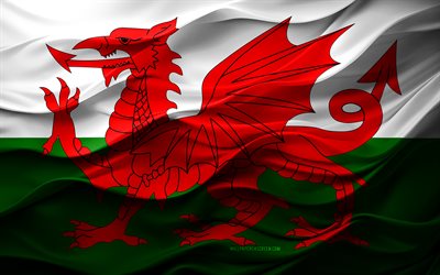 4k, Flag of Wales, European countries, 3d Wales flag, Europe, Wales flag, 3d texture, Day of Wales, national symbols, 3d art, Wales