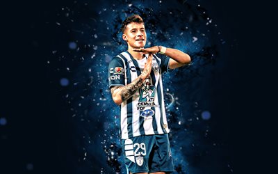 Illian Hernandez, 4k, blue neon lights, Pachuca FC, Liga MX, Mexican footballers, Illian Hernandez 4K, football, soccer, CF Pachuca, Illian Hernandez Pachuca