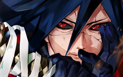 uchiha madara, les yeux rouges, ouvrages d'art, personnages naruto, protagoniste, naruto, manga, madara uchiha, guerrier, samouraï, uchiha madara naruto