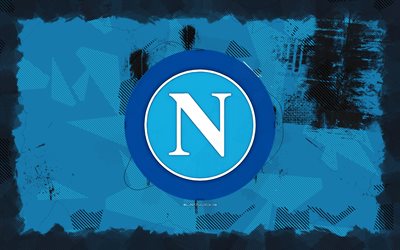 شعار ssc napoli grunge, 4k, دوري الدرجة الأولى, خلفية الجرونج الأزرق, كرة القدم, ssc napoli emblem, ssc napoli logo, نادي كرة القدم الإيطالي, نابولي fc