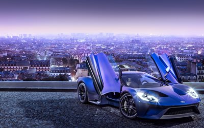 ford gt, 5k, 2017 bilar, superbilar, blå ford