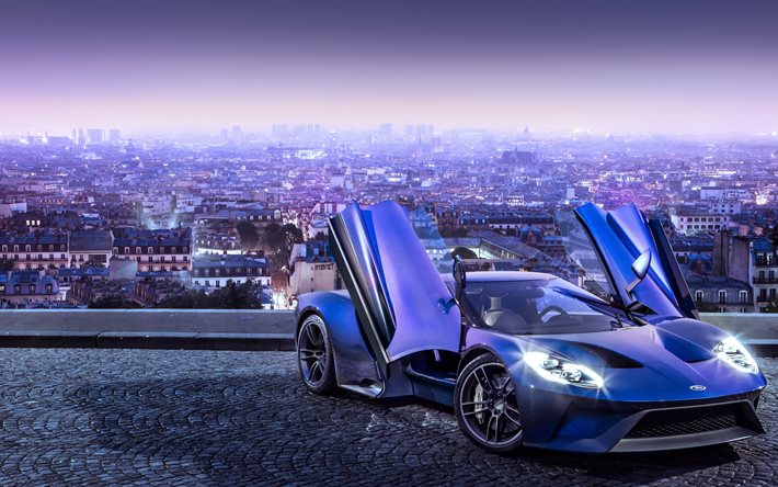 فورد gt, 5k, 2017 السيارات, شيلت, فورد زرقاء