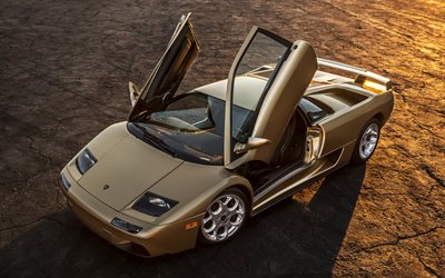 Lamborghini Diablo, Retro supercars, gold Diablo, Italian cars, sports car, Lamborghini